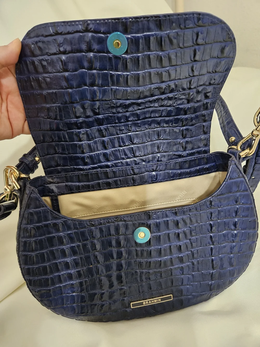 Brahmin Cynthia Ink Leontyne Convertible - Navy Croc-Embossed Crossbody Bag